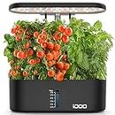 iDOO Hydroponics Growing System, 10 pods Smart Garden with Auto Timer LED Grow Light, Herb Indoor Garden Germination Kit, 37cm Height Adjustable, Water Shortage Alarm for Home Kitchen, Black