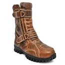 ASM Bikers waterproof boots with steel toe : High ankle rugged leather boots for men for Trekking, Hiking, Driving with memory foam footpad & high performance rubber sole. (Brown, 7)