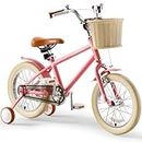 Todbiccz Kids Bike for Girls Ages 5-8 Year Old, Kids' Bicycles with Training Wheels & Basket & Bell, 16 Inch Pink Birthday Gift