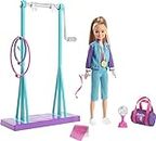 Barbie GBK59 Team Stacie Doll and Gymnastics Playset with Spinning Bar and 7 Themed Accessories, Multicoloured