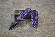Tac-force Assisted Opening Camping Hunting Outdoor Black/purple Aluminum Handle Dragon Graphics Design A/o 3.5" Closed Small Pocket Knife