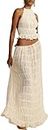 Summer Folds Skirt Set For Women Sexy Sleeveless Backless Cropped Halter Tops Drawstring Long Skirts 2 Piece Sets, Ruched Beige, Small