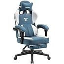 Vigosit Gaming Chair with with Pocket Spring Cushion, Fabric Gamer Chair with Footrest and Lumbar Support Pillow, Computer Game Chairs for Adults, Big and Tall Office Chair Gaming 300LBS (Blue)