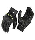 Rynox Leather Tornado Pro 3 Riding Gloves (Black Hi-Viz Green, L), Motorsports