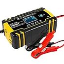 LabTEC 12V 8A 24V 4A Car lead-Acid Battery Charger， 3-Stage Intelligent Automatic Battery Charger, 6 Charging Mode and LCD Screen, for Cars Trucks Motorcycles Lawn Mowers and Boats Lead Acid Battery