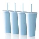 Tumblers with Lids (4 pack) 22oz Pastel Colored Acrylic Cups with Lids and Straws | Double Wall Mat Plastic Bulk Tumblers with FREE Straw Cleaner! Vinyle Custom DIY Gifts (Periwinkle)