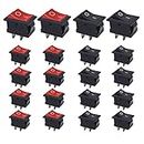 Senven 20Pcs ON/OFF Toggle Switch, 2 Strokes Mini Boat Rocker Switch Automotive Switch AC 6A / 250V, 10A / 125V, Mini Electronic On Off Switch for Car, Boat, Home Appliances (Red +10 Black +10)