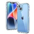 TAURI 5 in 1 Defender Clear Case for iPhone 14 6.1", [Not Yellowing] and 2X Screen Protectors + 2X Camera Lens Protectors, [Military Grade Drop Protection] Shockproof Slim iphone 14 case Upgrade