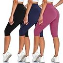 DHSO 3 Pack Women's Knee Length Leggings-High Waist Capri Pants for Women Yoga Workout Biker Shorts Casual Summer