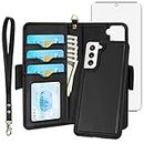 Skycase Galaxy S21 Case, Samsung Galaxy S21 Wallet Case with Screen Protector,[2 in 1] Magnetic Detachable Flip Folio Wallet Case with Card Slots and Hand Strap for Samsung Galaxy S21 6.2" 2021,Black