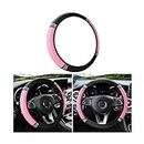 Bling Soft Leather Steering Wheel Cover, 15 Inch Colorful Rhinestones Auto Elastic Steering Wheel Protector, Sparkly Crystal Diamond for Women Girls, Car Accessories for Most Cars (Pink)