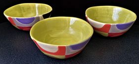 Set of 3 Pier 1 Imports Urban Dots Coupe Cereal Bowls Hand Painted 6 1/4"