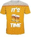 JOOCAR 3D Print It's Beer Time Yellow Cold Beer Short Sleeve T-Shirts for Women Men