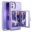 WeLoveCase iPhone 11 Wallet Case for Women Defender Credit Card Holder Cover with Hidden Mirror Three Layer Shockproof Heavy Duty Protection All-Round Protective Case for iPhone 11 Light Purple