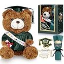 Vertintong Graduation Bear Gifts Set Include Stuffed Animal Bear with Gown Cap Tassel Class of 2024 Grad Card Soap Artificial Flower Graduation Box with Graduation Gift for Him Her (Dark Green)