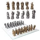 Ebros Mythical Fantasy Dragon Dungeon Kingdoms Resin Chess Pieces with Glass Board Set