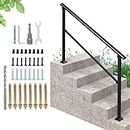 Signstek Handrails for Outdoor Steps, 5 Step HandRail Fit 1 to 5 Steps Outdoor Stair Railing, Metal Porch Railing, Deck Handrail, Black Wrought Iron Railing with Installation Kit for Concrete Steps