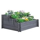 Outsunny 3-Tier Wood Raised Garden Bed, Elevated Planting Box, Outdoor Vegetable Flower Container, Herb Garden Indoor Kit, Gray