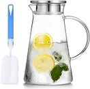 WUWEOT 2 Liter Glass Pitcher with Lid, Large Hot Cold Water Pitcher Carafe Jug with Handle for Home Kitchen Milk Juice and Iced Tea Beverage Pitcher