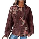Cyber of Monday Us Womens Fashion Waffle Knit Hoodies Floral Print Hooded Sweatshirts Loose Long Sleeve Pullover Tops with Pocket Walmart Clearance Deals