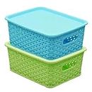 Kuber Industries Fruit Basket For Dining Table|Plastic Basket For Storage With Lid|Kitchen Storage Baskets (Multi)