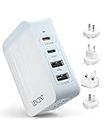 LENCENT 45W Multiple USB Wall Charger, 2 PD Type-C+2 USB Travel Power Adapter, All in One Worldwide Cellphone Charger With UK US EU European Australia, International Block Cube Plug for iPhone, Laptop