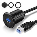 GOBGOD USB 3.0 Car Mount Flush Cable with LED Indicator Single Port, USB3.0 Male to Female Extension for Car Truck Boat Motorcycle Dashboard Panel 3ft