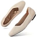 Zelaprox Women's Flats Shoes Comfort Knit Dress Flats Round Toe Ballet Flats with Memory Foam Softable Slip on Casual Work Office Flats Beige