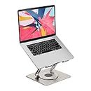 GR Deals Aluminum Laptop Stand Foldable Height Angle Adjustable Laptop Riser for Desk Compatible for MacBook, Lenovo, Dell Notebook up to 15.6 Inches 360 Rotating Base (Silver).