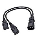 Toptekits C14 to 2X C13,C14 Splitter,(1ft/30cm) C14 Male to Dual C13 Female Power Y Splitter Adapter Cable Cord, IEC C14 Male Plug to 2X IEC C13 Female Socket Y Split Power Extension Cable