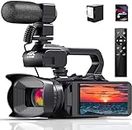 Caméscope 4K 64MP HD Écran Tactile 18X Zoom Numérique Autofocus Vlogging Caméra pour YouTube,60FPS Caméra vidéo WiFi avec Batterie 4500mAh,Carte SD 64 Go,Stabilisateur,Microphone et Télécommande 2,4G