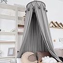Dyna-Living Bed Canopy for Children, Children Bed Canopy Round Dome Hanging Curtain Kids Bed Canopy Mosquito Net Children Play Reading Tents Nursery Room Decorations (Grey)