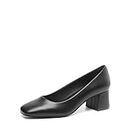 Dream Pairs Women�s Low Chunky Heels Square Toe Pumps Comfortable Slip On Dress Shoes Wedding Party Office Shoes, Black, 7