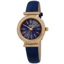 Women's Burgi BUR230BU Blue Swarovski Crystal Guilloche Leather Strap Watch 