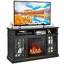 Tangkula Fireplace TV Stand for TVs Up to 55 Inch, with 18 Inches 4777 BTU Fireplace Insert, 3-Level Brightness, Overheat Protection, Remote Control Included, Fireplace Entertainment Center (Black)