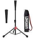 FDLS Baseball Batting tee for Adults and Youth Teens, Portable Tripod Stand Base Tee Easy Adjustable Height 26 to 39 inches for Hitting Training Practice, with Carrying Bag (Black and Rubber top)