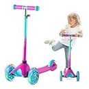 FAYDUDU 3 Wheel Scooter Kids Scooter Age 2-5 Kick Scooter for Toddlers Girls Boys, Light up Wheels, Adjustable Height, Lean to Steer, Non-Slip Deck, Lightweight Push Scooter for Children (Pink)