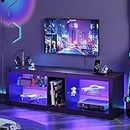 Bestier Gaming Entertainment Center 55 inch TV Stand with Power Outlet, LED TV Stand & 22 Dynamic RGB Modes, TV Console Table with Open Storage Shelves, Carbon Fiber Black