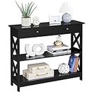 Yaheetech Console Table with Drawer and Storage Shelves, Wooden Console Sofa Table, 3-Tier Hallway Table for Entryway Living Room Bedroom, Easy Assembly, Black