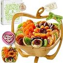 NUT CRAVINGS Gourmet Collection - Mothers Day Dried Fruit Wooden Apple-Shaped Gift Basket + Tray (9 Assortment) Flower Arrangement Platter with Green Ribbon - Healthy Kosher USA Made