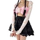 Women's Mesh Lace Shrug Crop Top Coquette Y2K Aesthetic Arm Sleeves Cardigan with Bow Grunge Cute Fairycore Accessories, Pink, One Size