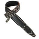 Walker And Williams C-22-DBLK Distressed Black Finish Extra Wide Double Padded Premium Thick Top Grain Leather Guitar Strap For Acoustic, Electric, And Bass Guitars