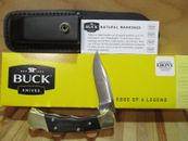 NIB Buck USA Ebony 112 Finger Groove Ranger Hunting/Pocket Knife & Sheath -2539