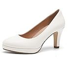 kkdom Women Pump Heels Classic Fashion Closed Toe Dress Shoes Wedding Office White Size 8.5