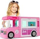 Barbie 3-in-1 DreamCamper Vehicle, Approx. 3-ft, Transforming Camper with Pool, Truck, Boat and 60 Accessories