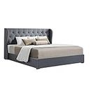 Artiss King Size Bed Frame Platform Wingback Headboard Frames Gas Lift Beds Base with Storage Space Bedroom Room Decor Home Furniture, Upholstered with Grey Faux Linen Fabric + Foam + Wood