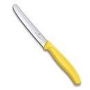 Victorinox Stainless Steel Kitchen Knife,"Swiss Classic" 11 cm Multipurpose, Round Tip Wavy Edge Knife for Professional and Household Kitchen, Yellow, Swiss Made, Standard