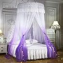 Mengersi (Round Canopy, Purple and White) Princess Bed Canopy Romantic Round Dome Bed Curtains Mosquito Net for King Queen Full Twin Size Bed(Round Canopy, Purple and White)