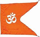 La Jarden® Om Flag Bold White Printed on Silky Satin Fabric in Saffron, Orange Color for Yoga, Meditation, Bhagwa dhwaj for Temple, House & Religious Purpose 1 nos.(40x31 inches)