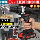 48v Brushless Heavy Duty Cordless Drill Impact Driver Kit Hammer +2 Battery Set